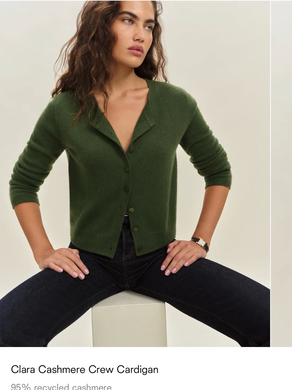 Reformation Clara Cashmere Crew Cardigan - Grass